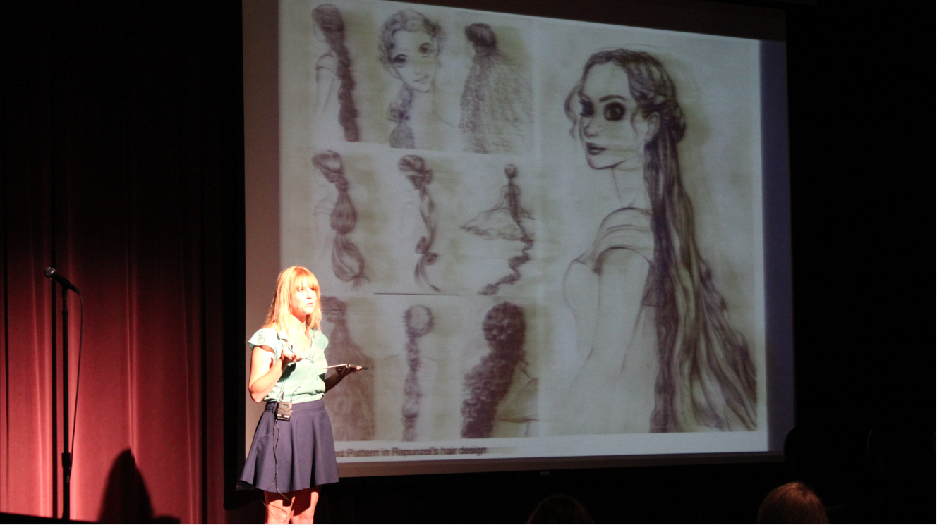 As one of the only women on the Visual Development Team for Disney's Tangled, she was the hair and dress expert.