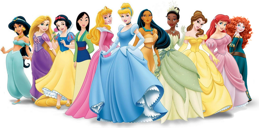 The official Disney Princesses, including a 2D design of Merida.