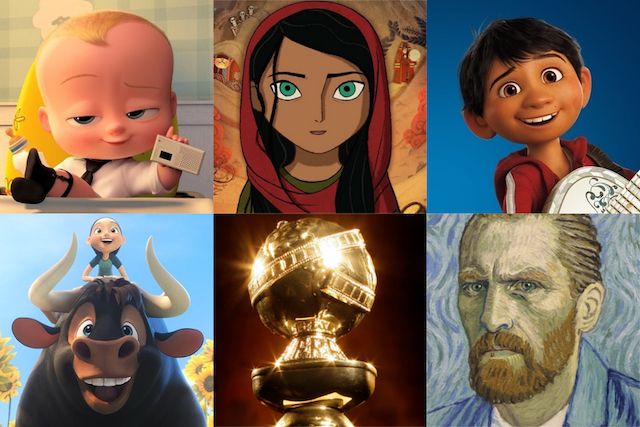 Nominations for Best Animated Film at 75th Golden Globe Awards: 'The Boss Baby', 'The Breadwinner', 'Coco', 'Ferdinand', 'Loving Vincent'.