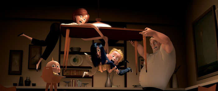 The Parr family having dinner in The Incredibles