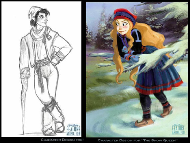 Early concept art for Kristoff and Anna (Copyright Disney Enterprises Inc.)