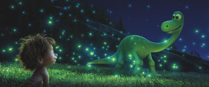 SEEING THE LIGHT – An Apatosaurus named Arlo makes an unlikely human friend in Disney•Pixar’s “The Good Dinosaur.”  ©Disney/Pixar