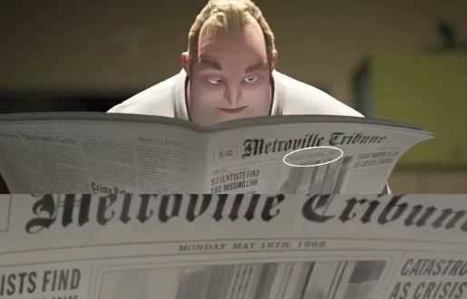 Bob Parr reading the newspaper in The Incredibles